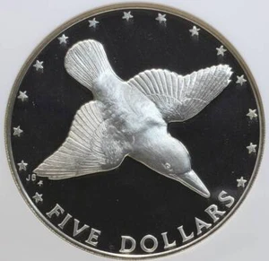 1976 Cook Islands Wildlife Conservation Kingfisher Silver Coin PF69UC $5 NGC - Picture 1 of 10