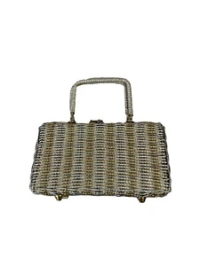 Vintage Hollywood Shaggee Hongkong Metallic Gold Silber Korbgeflecht Handtasche Party - Bild 1 von 11