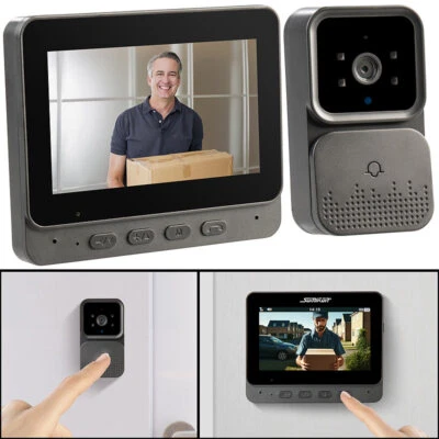 Somikon Kabellose Plug-&-Play-Video-Funkklingel mit Monitor, IR-LEDs, schwarz - Bild 1 von 4