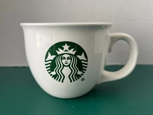 STARBUCKS Coffee Cup Mug White Green Mermaid Siren Two Tails Logo 14oz - Picture 1 of 4