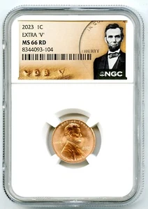2023 EXTRA ' V ' LINCOLN ERROR CENT SHIELD PENNY NGC MS66 RD SPECIAL VDB V LABEL - Picture 1 of 3