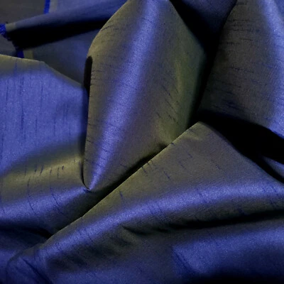 ROYAL BLUE YELLOW TWO TONE FAUX SILK POLY DUPIONI FABRIC 58" DRAPERY BY THE YARD - Image 1 of 4