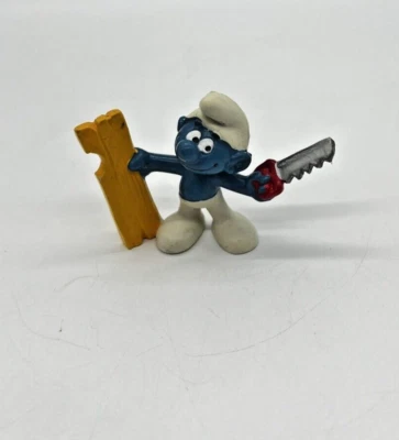 Pitufos Práctico Pitufo 20112 Carpintero Sierra Madera De Colección PVC Figura PEYO 1979 Foto 1 de 4