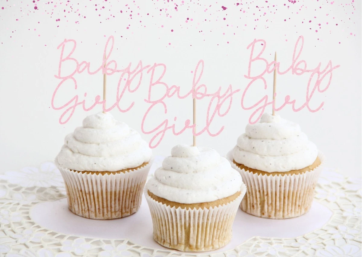 AHAORAY Welcome Baby Girl Cake Topper – Dunkellila Glitzer, 22,9x15,5 Cm, Für Babyparty & Gender Reveal