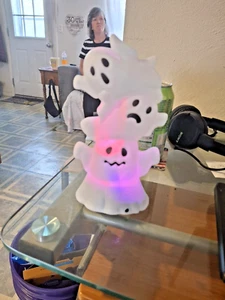 Motion Activated Ghost Stack Tabletop Blow Mold Lights Up & Makes Sounds 7" tall - Picture 1 of 5