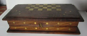 Fine 19th C. Heavily Inlaid FRENCH Burl Wood Game Box w/ Checkers & Backgammon - Picture 1 of 12
