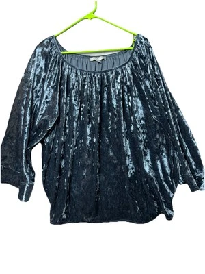 Женская рубашка Valerie Steven's 3x велюровый синий рукав 3/4 декольте с оборками - Изображение 1 из 4