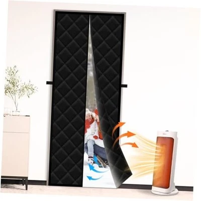 Thermal Insulated Door Curtain for Winter, Fits Door Size 38" x 82" Black - Image 1 of 4