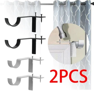 2 PCS Hole-Free Hang Curtain Bracket Rod Holders Single Hook Into Window Frame - Picture 1 of 12
