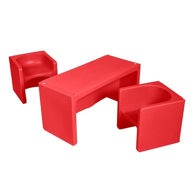 Juego de Mesa y Cubo Silla Tri-Me, Mueble Multiusos, Rojo, 3 Piezas Foto 1 de 4