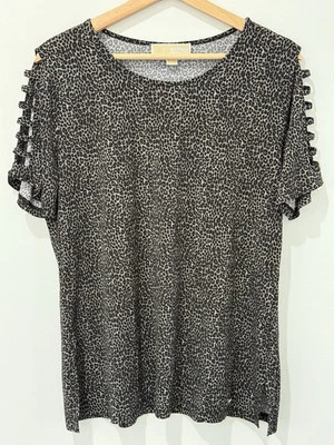 Blusa Michael Kors Feminina Manga Curta Estampa de Leopardo Grande Designer de Malha Slinky - Imagem 1 de 4