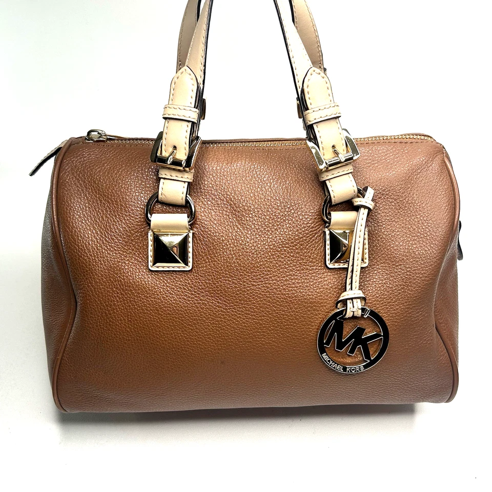 Bolso Cartera MICHAEL KORS Grayson Med Lujo Diseñador Marrón Cuero Guijarro Suave Foto 1 de 4