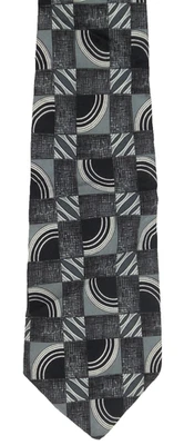 Enrico Guccini 100% Silk Black, Gray Geometric Pattern 3 3/4" Wide Tie Handmade - Image 1 of 4