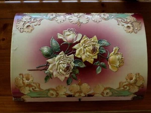 Antique Victorian Celluloid Toilet & Manicure Chest Case Enamel Floral Design  - Picture 1 of 12
