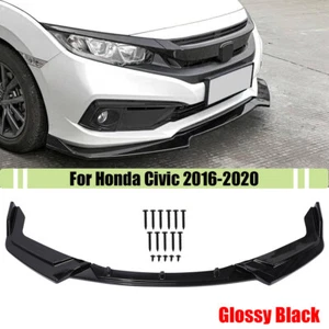 For 2016-2020 Honda Civic Glossy Black Front Bumper Body Kit Spoiler Lip 3PCS - Bild 1 von 10