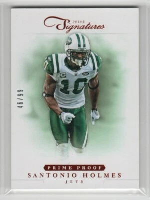 SANTONIO HOLMES 2012 PANINI PRIME SIGNATURES /99 PRIME PROOF RED JETS - Image 1 of 2