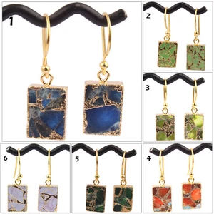 Colorful Copper Turquoise Jade Quartz Yalow Gold Plated Drop Dangle Earrings - Picture 1 of 13