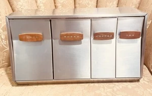 MCM Lincoln BeautyWare Canister Box Set Hanging Or Counter Chrome Wood - Picture 1 of 14