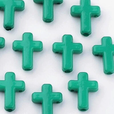 20 Cross Beads Acrylic Cross Pendant Christian Religious Turquoise 16mm 1073 - Image 1 of 4