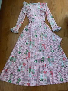 Holly Hobbie Dress RARE Vintage 1970's  Novelty Print Cotton Maxi Hippie M - Picture 1 of 14