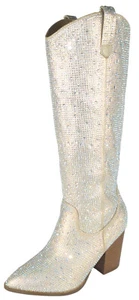 Top Moda Women Knee High Boots High Heels Bling Glitter Zipper IMOGEN-38 Gold - Picture 1 of 5