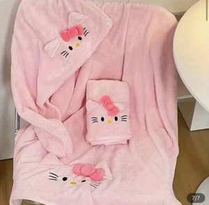 3pc Hello Kitty Towel Set Pink Soft Bath Long Towel Sanrio Face, Body, Hair - Picture 1 of 6