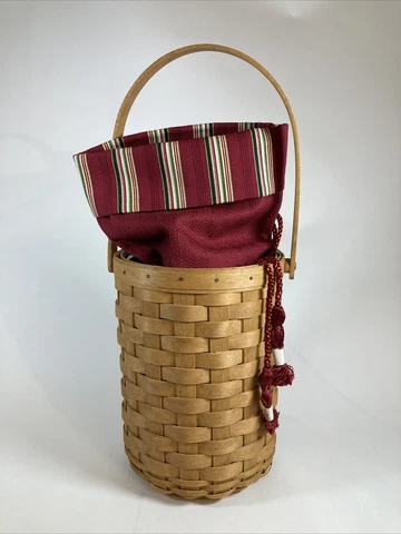Longaberger Beverage Tote Wine Basket Protector And Holiday Stripe Paprika Liner Cover
