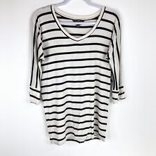 Mix By 41Hawthorn 3/4 Sleeve Stripe Shirt Women Size Medium White Black V-Neck