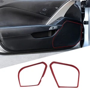 Red Carbon Fiber Door Speaker Cover Decor Cover Trims For Corvette C7 2014-2019 - Picture 1 of 12