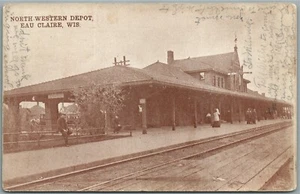 EAU CLAIRE WI RAILROAD STATION RAILWAY TRAIN DEPOT ANTIQUE POSTCARD - Picture 1 of 2