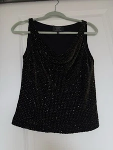 VTG carmen marc valvo Sleeveless Rhinestone Drape Neck Top Cowl Black Size 8 - Picture 1 of 13