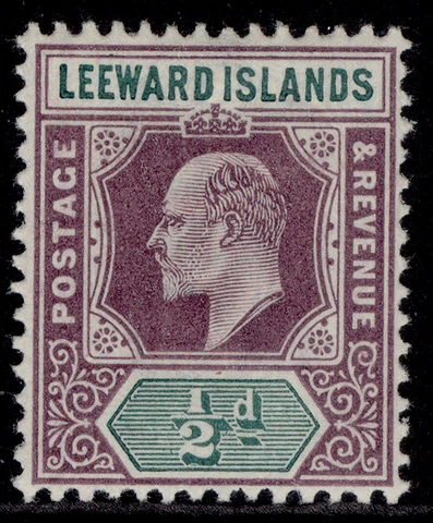 LEEWARD ISLANDS EDVII SG20, ½d dull purple & green, M MINT Cover