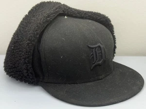 Detroit Tigers New Era 59Fifty Winter Dog Ear Hat ALL BLACK MLB Ear Cover 7 3/4 - Picture 1 of 20
