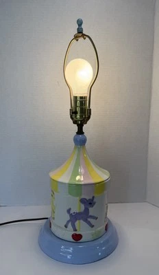 "Lámpara redonda Merry Go cerámica años 70 circo animales PROBADA guardería bebé 20"" usada en excelente estado" Foto 1 de 4