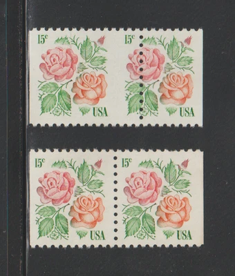 US EFO ERROR Stamps #1737 Rose, Flowers: Big Misperf pair & normal. MNH - Image 1 of 2