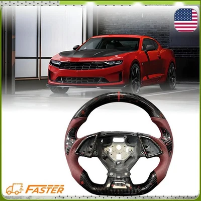 Volante de fibra de carbono real con calefacción para Chevrolet Camaro SS ZL1 2016-2024 Foto 1 de 4