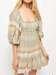 Free People All Lined Up Mini Dress Size XS Boho Cream/tan/Orange - Picture 1 of 11