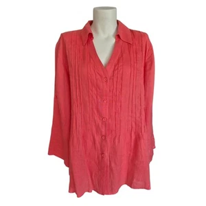 Maggie T Size 16 Women's 100% Linen Orange Button Front Shirt Roll Tab Sleeves - Picture 1 of 20