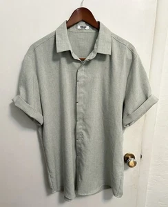 COOFANDY Linen Blend Shirt Mens L Light Green Cuffed Short Sleeve Button Down - Picture 1 of 6