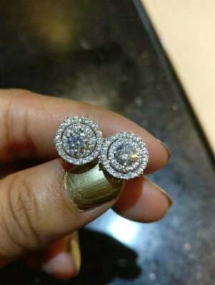 2Ct Lab Created Round Diamond Screw Back Stud Earrings 14K White Gold Finish - Image 1 of 4