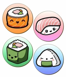 Kawaii Sushi - 4 Piece Coaster Set, Cute, Happy Food, Fun, Lovable Adorable Gift - Picture 1 of 4