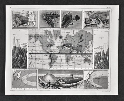 1849 Bilder World Map Tides & Mountain Heights Geology Antarctic Atlantic Oceans - Image 1 of 2