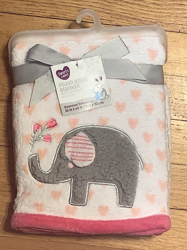 Parent's Choice Elephant Lovey Heart Plush Baby Security Blanket Pink Hearts C8