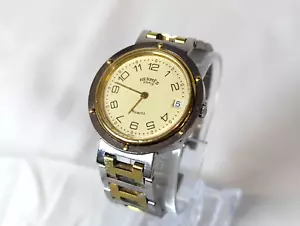 HERMES Clipper CL Date Silver Gold Women's Watch Authentic Working - Picture 1 of 6