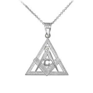 Collar colgante masónico de plata esterlina 925 triángulo masónico circonio hecho en EE. UU. - Imagen 1 de 4