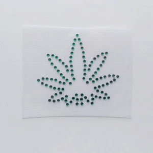 Marijuana Leaf Rhinestone Transfer, Cannabis Leaf Applique, Rhinestone Weed Leaf - Picture 1 of 1