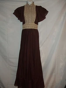 Vintage 70er S. Howard Hirsh California Aubergine mit Spitze Maxikleid Gr. 8 edel - Bild 1 von 6