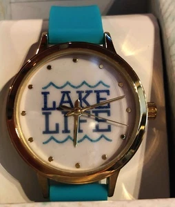 Lake Life Watch Turquoise Band Gold Rim NIB Adjustable - Picture 1 of 8