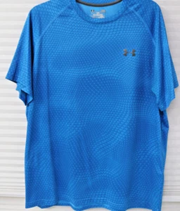 Under Armour Large Short Sleeve Heat Gear Loose Blue Design Crew Neck Regular - Picture 1 of 3