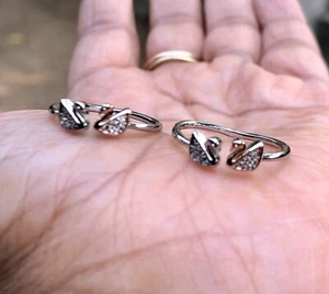 2 Pc 925 Sterling Silver + Cz Toe Rings Adjustable, High Polish, Gold Plated #22 - Picture 1 of 5